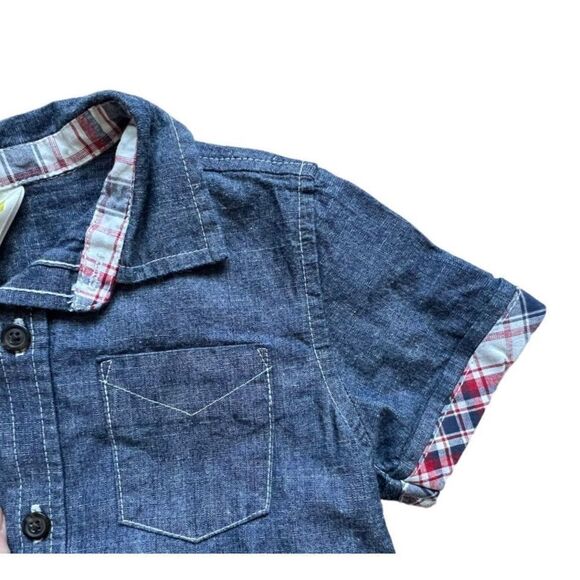 NWT Baby Boys Crazy 8 Chambray Patriotic Plaid Button Down Shirt - Sz 18-24 mo - Picture 2 of 2